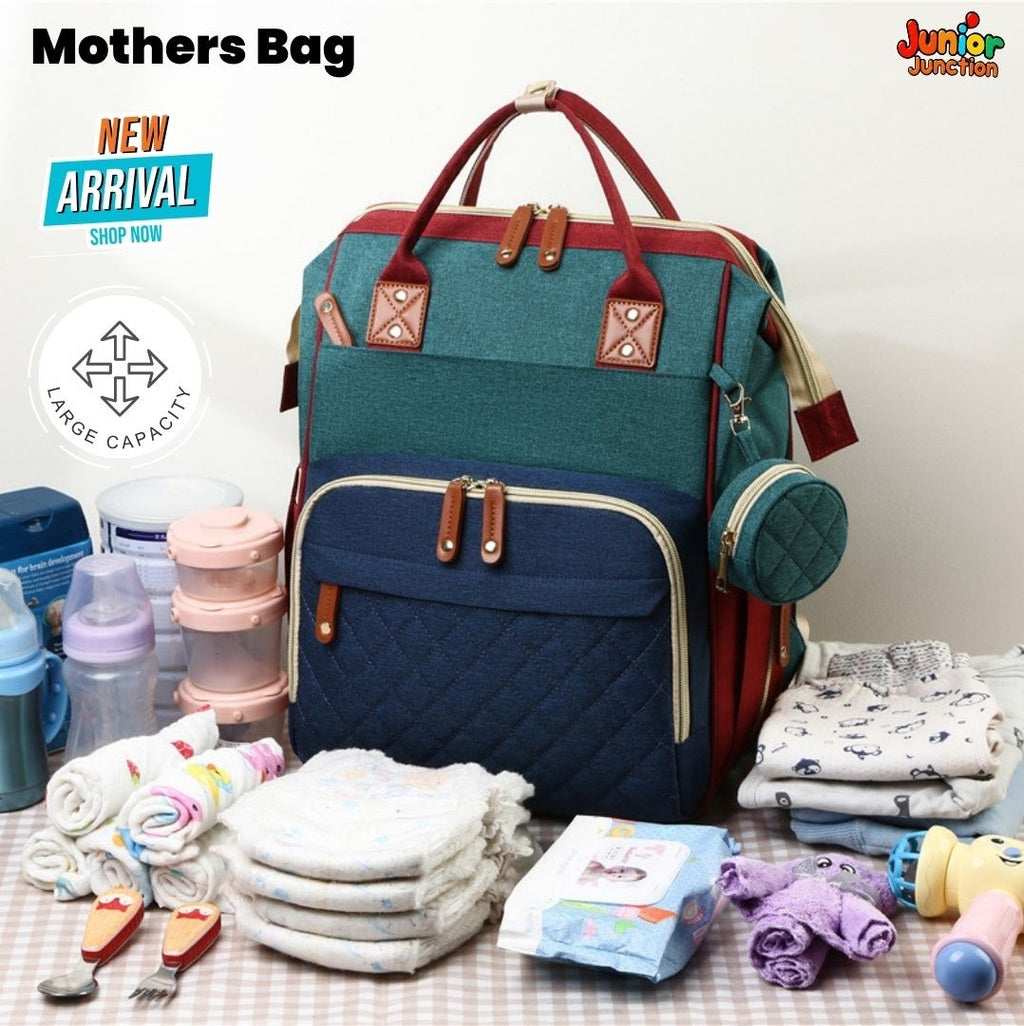 🌟 Ultimate Multi-Functional Mother’s Bag – Dark Green & Blue Edition