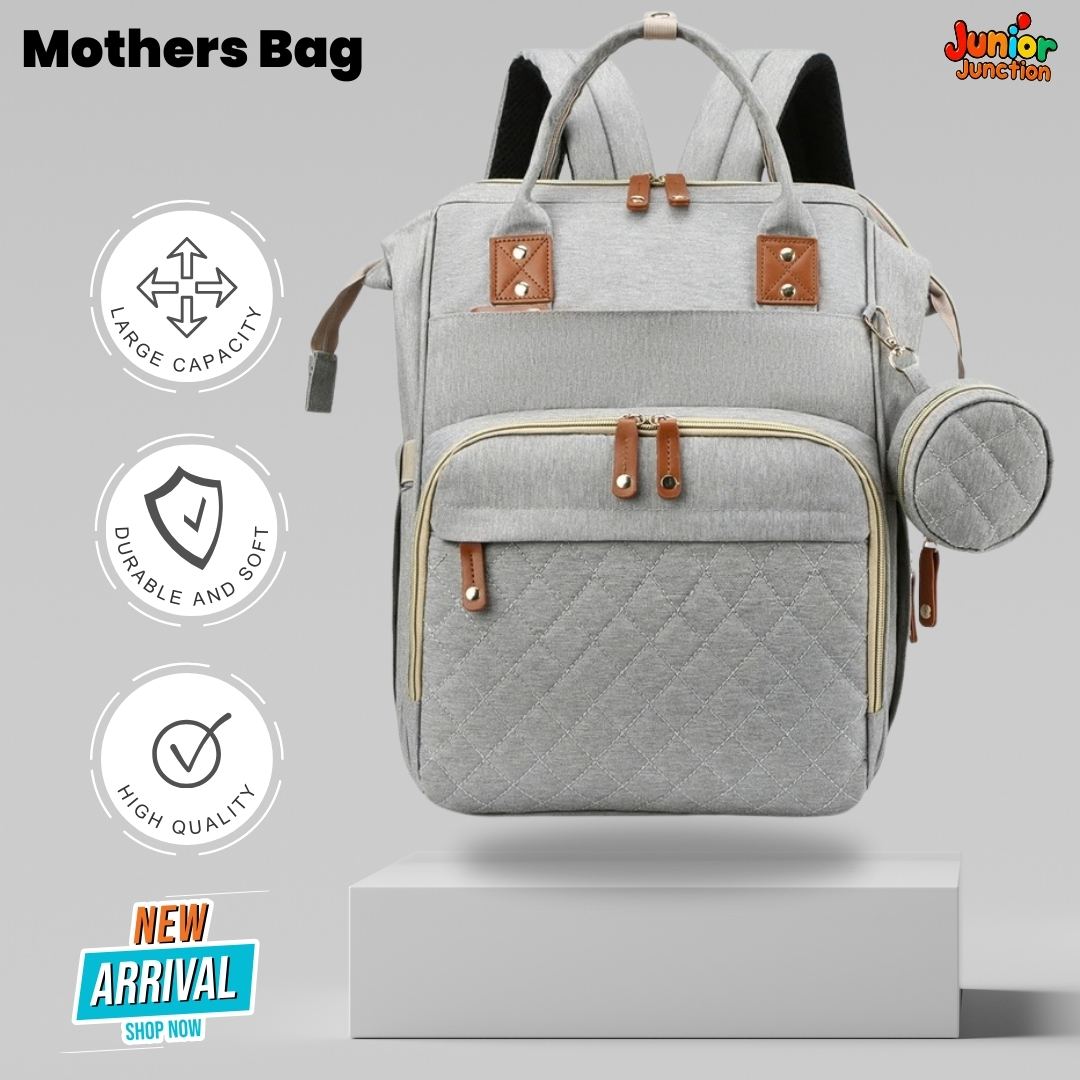 🌟 Ultimate Multi-Functional Mother’s Bag – Muted Grey Edition