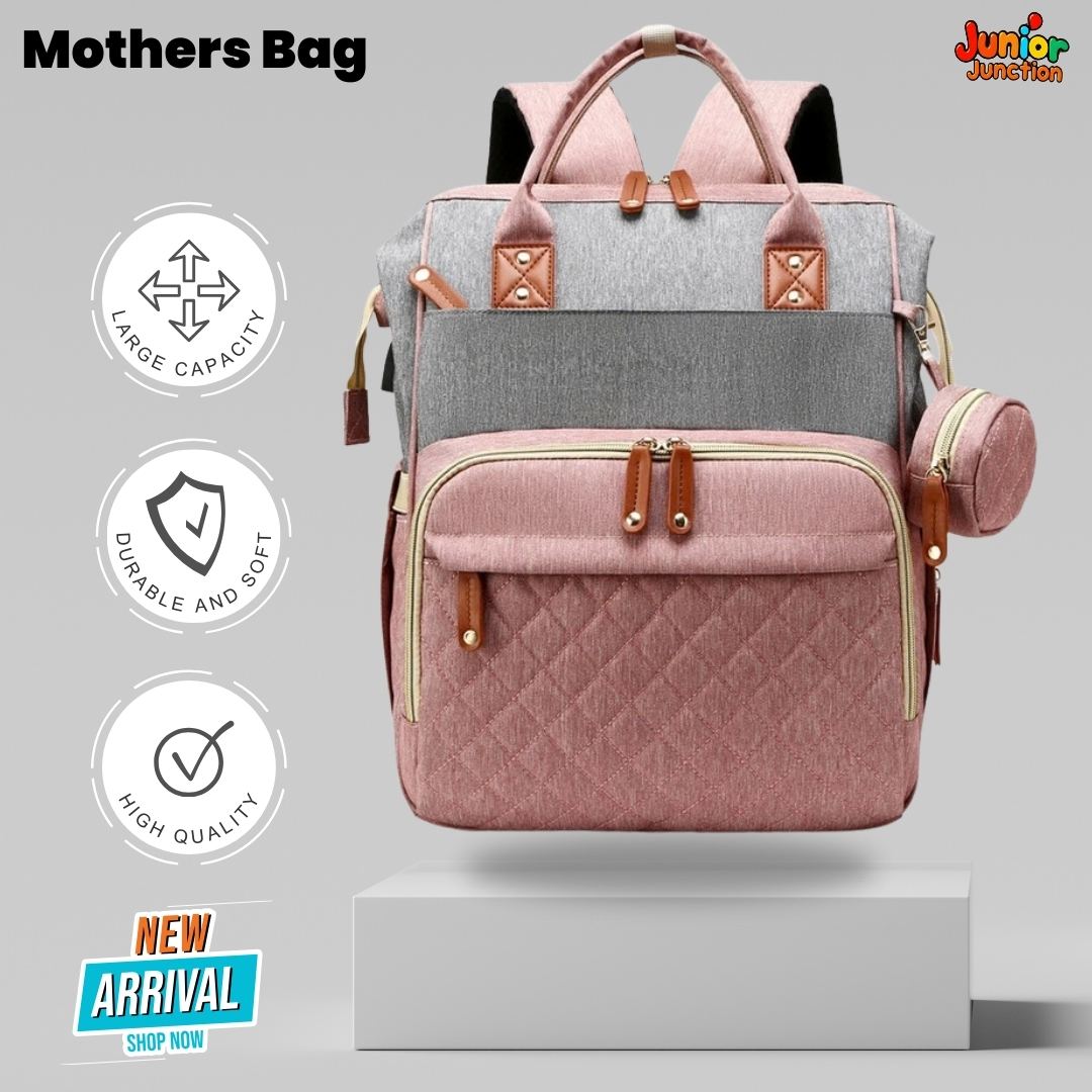 🌟 Ultimate Multi-Functional Mother’s Bag – Pastel Pink & Grey Edition