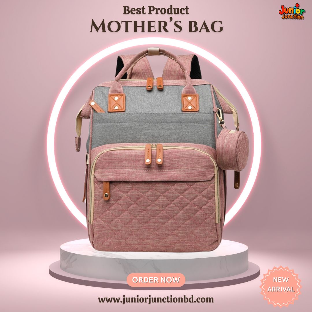 🌟 Ultimate Multi-Functional Mother’s Bag – Pastel Pink & Grey Edition