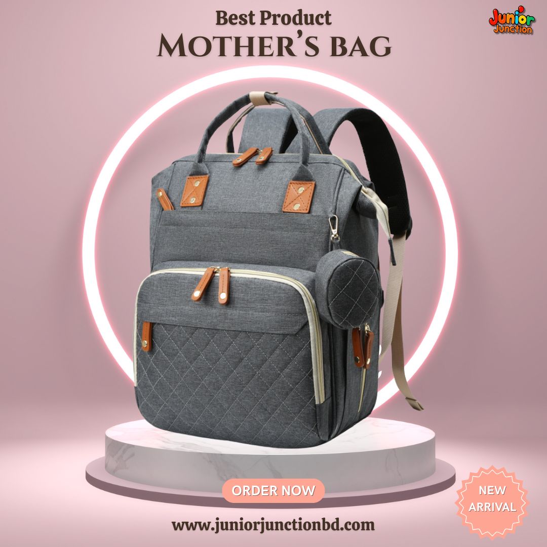 🌟 Ultimate Multi-Functional Mother’s Bag – Elegant Grey Edition