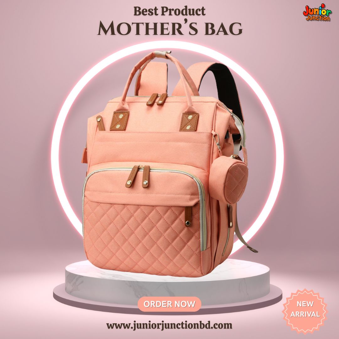 🌟 Ultimate Multi-Functional Mother’s Bag – Peach Edition