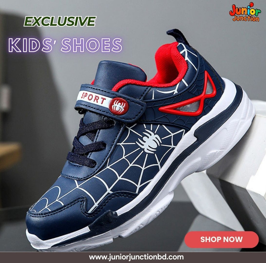 👟 Kids Web-Slinger Athletic Sneakers – Deep Navy & Crimson Red