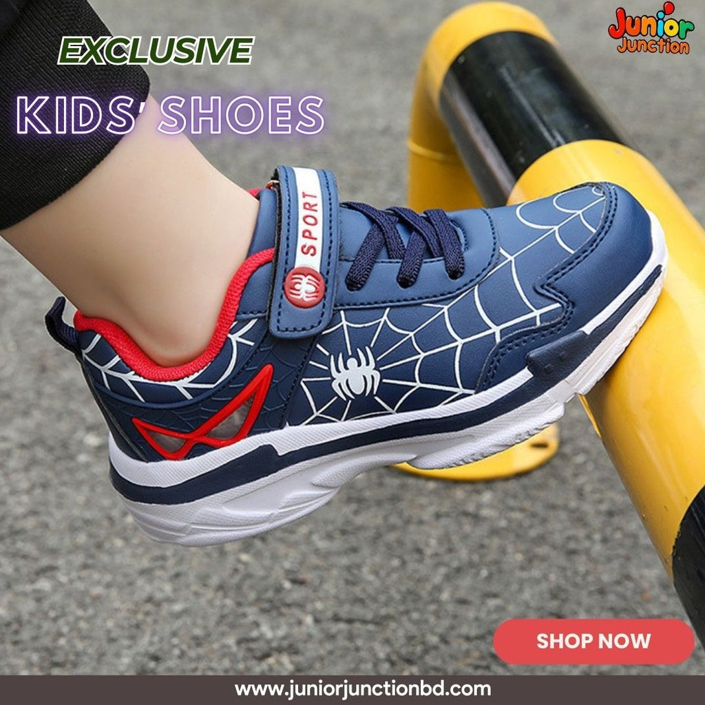 👟 Kids Web-Slinger Athletic Sneakers – Deep Navy & Crimson Red