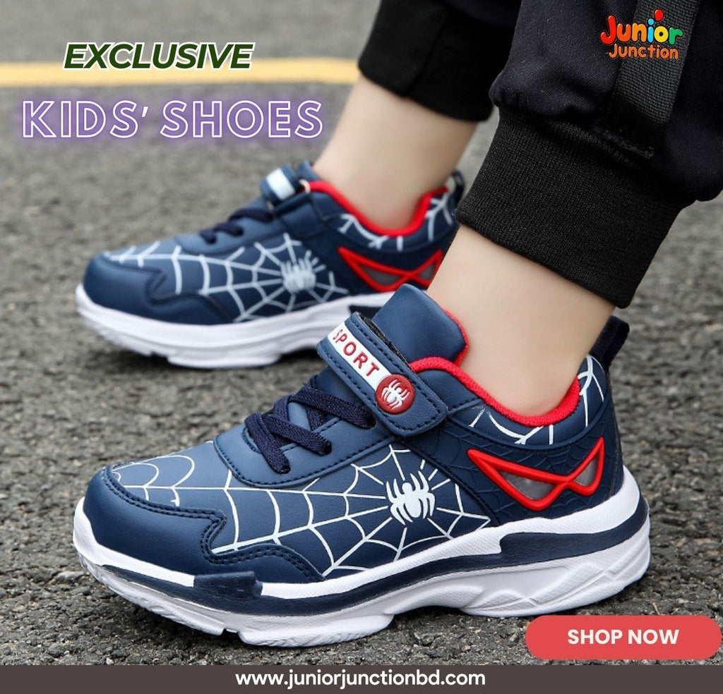 👟 Kids Web-Slinger Athletic Sneakers – Deep Navy & Crimson Red
