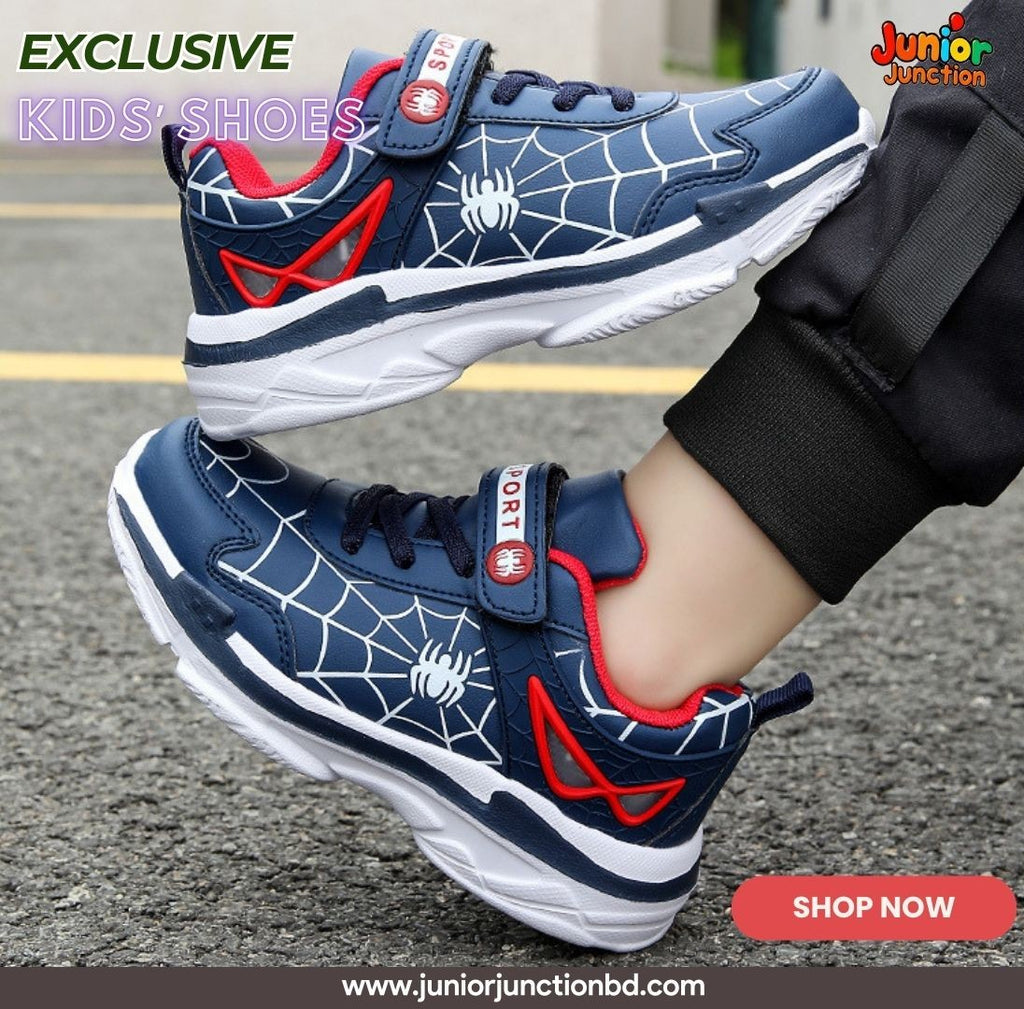👟 Kids Web-Slinger Athletic Sneakers – Deep Navy & Crimson Red
