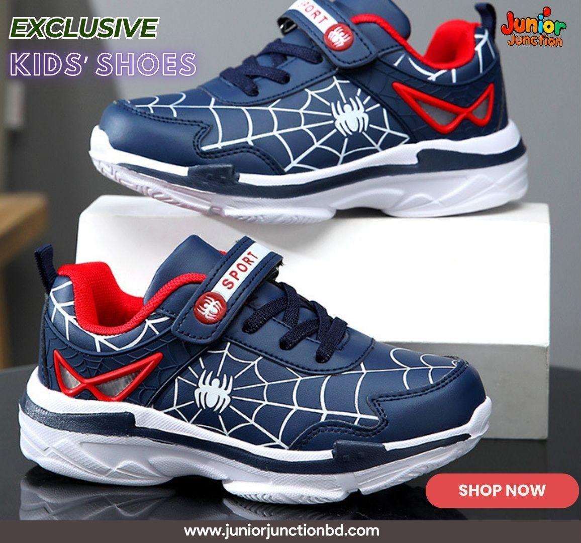 👟 Kids Web-Slinger Athletic Sneakers – Deep Navy & Crimson Red