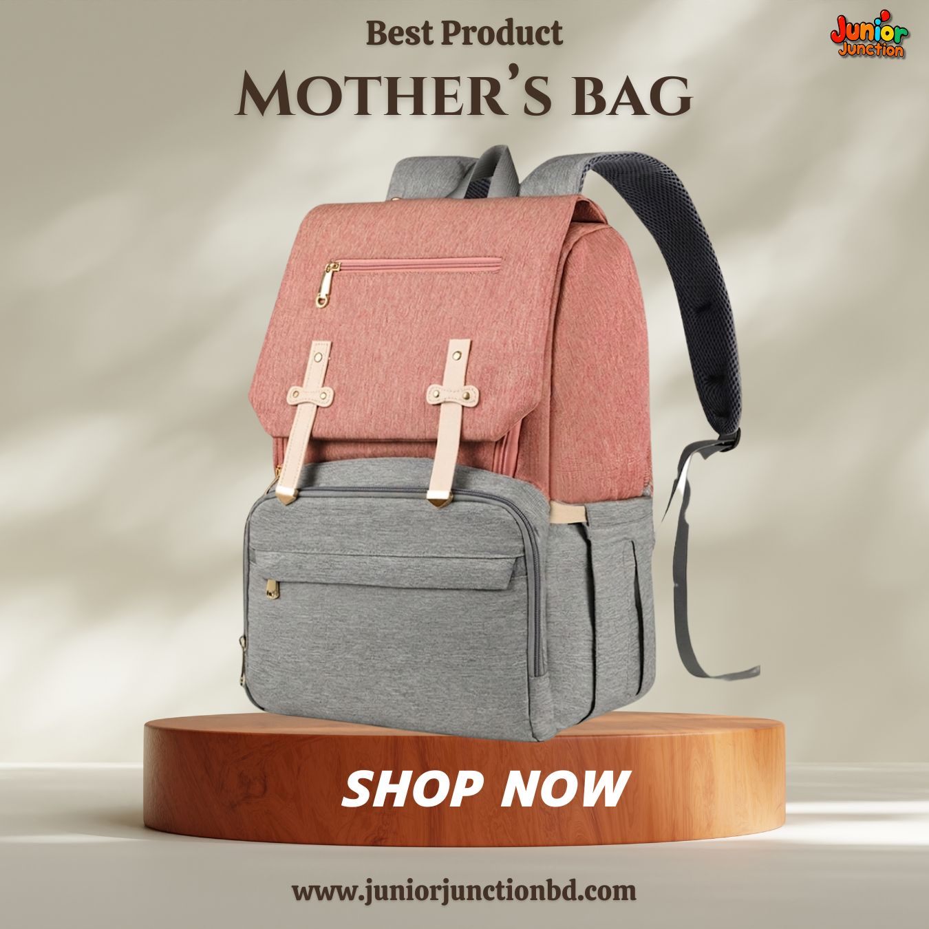 🎒 Premium Multi-Functional Mother’s Backpack – Pastel Rose & Slate Edition