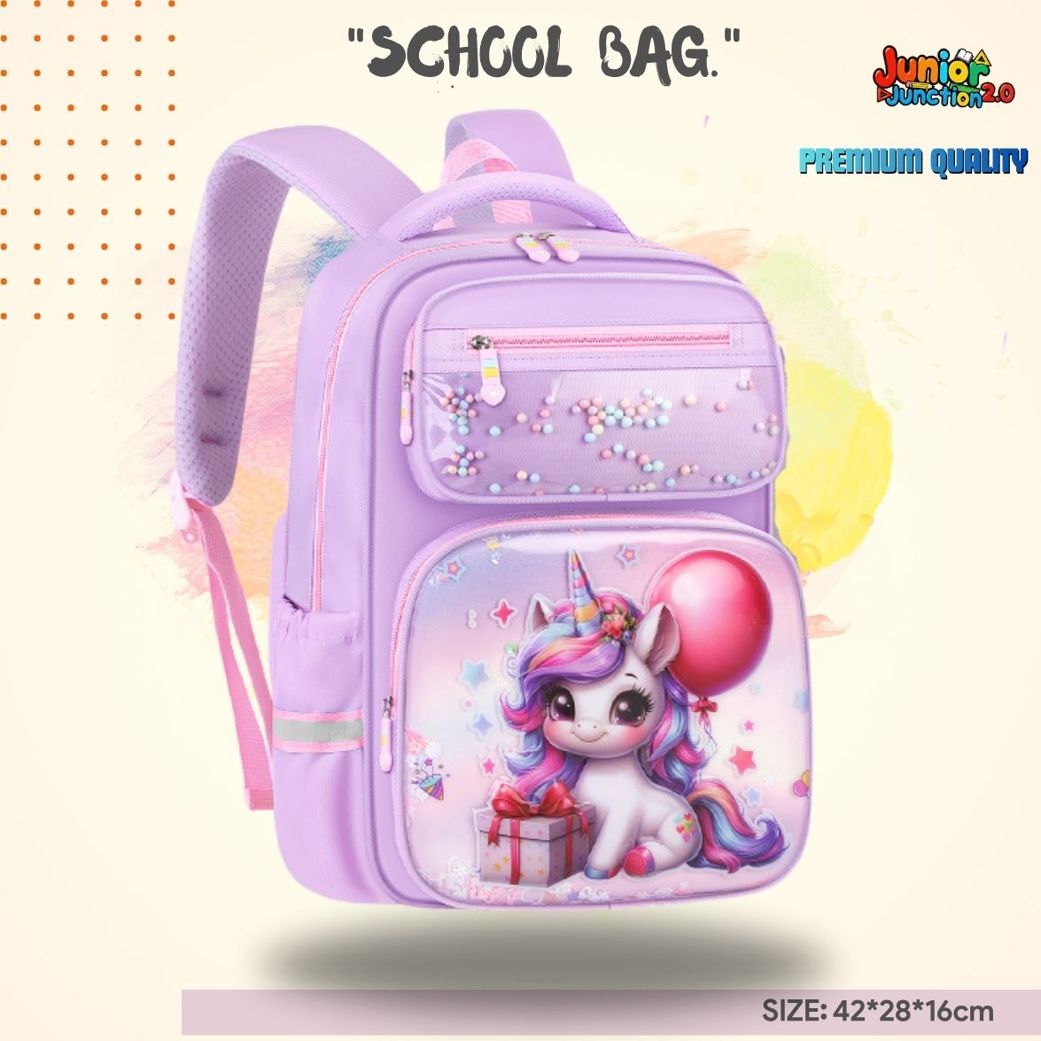 Magical Unicorn Birthday Bash 3D Character School Bag (Lavender Purple) 🎒🦄🎈