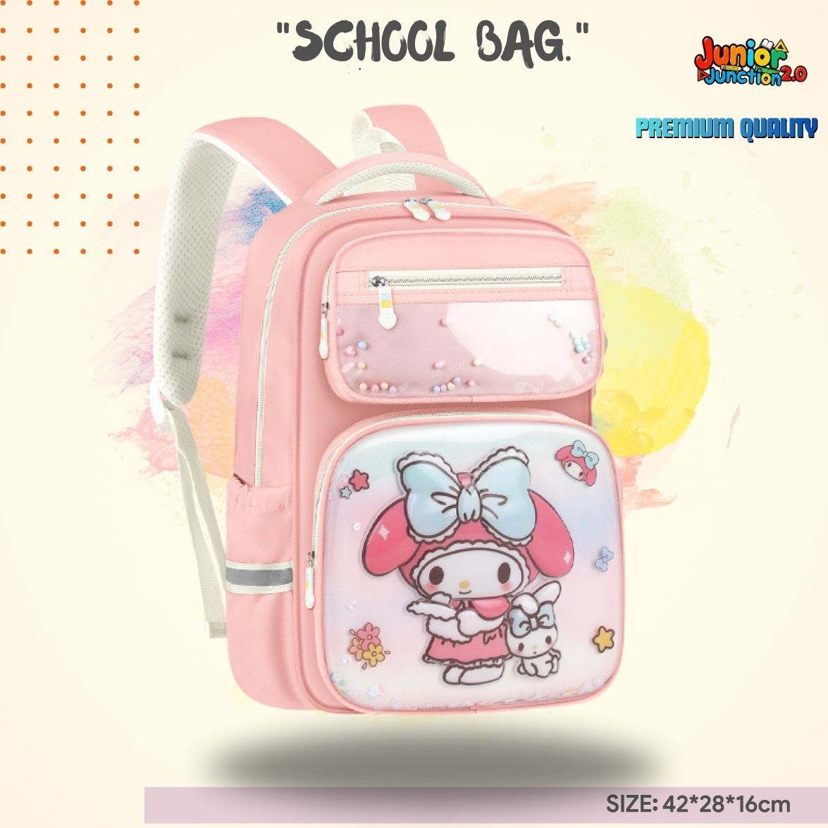 Sweet Melody Pastel Ribbon 3D School Bag (Blush Pink) 🎒🎀 bunny