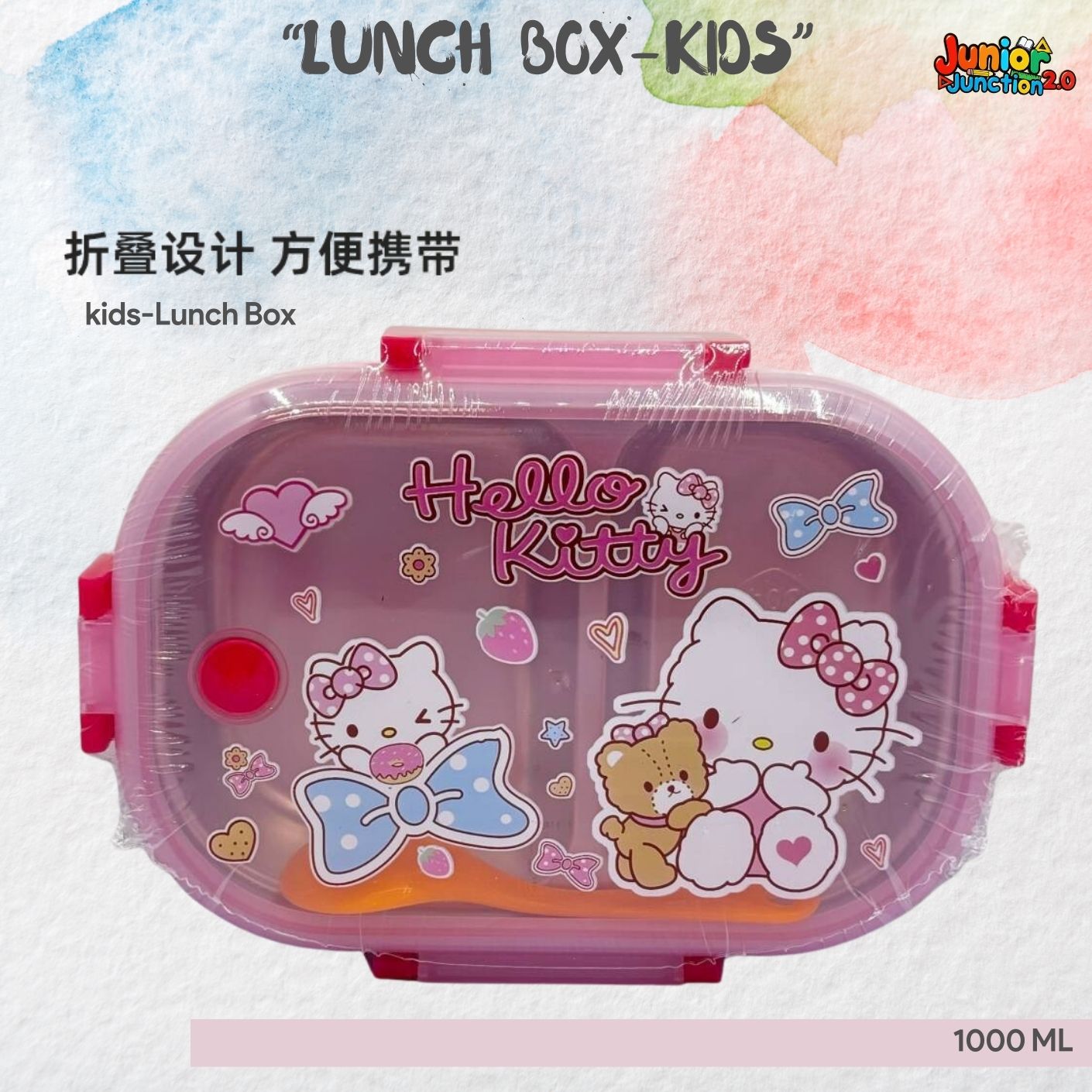 🍱 Cute Bow Kitten Stainless Steel Kids Lunch Box (1000 ML) – Pastel Pink