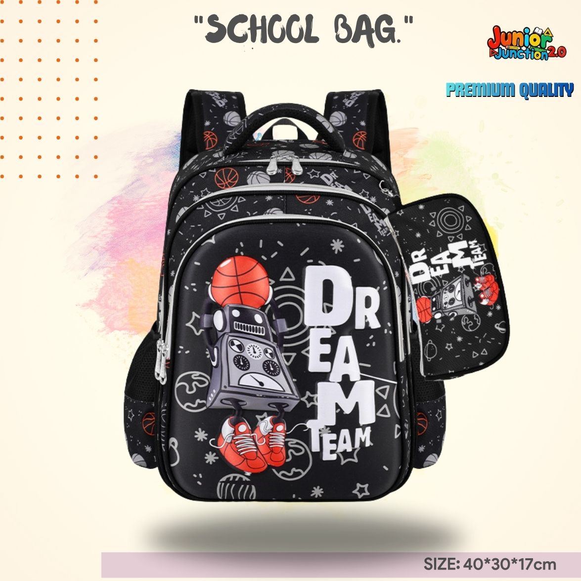 Dream Team Robot Basketball 3D School Bag with Matching Pencil Case (Obsidian Black) 🎒🤖🏀