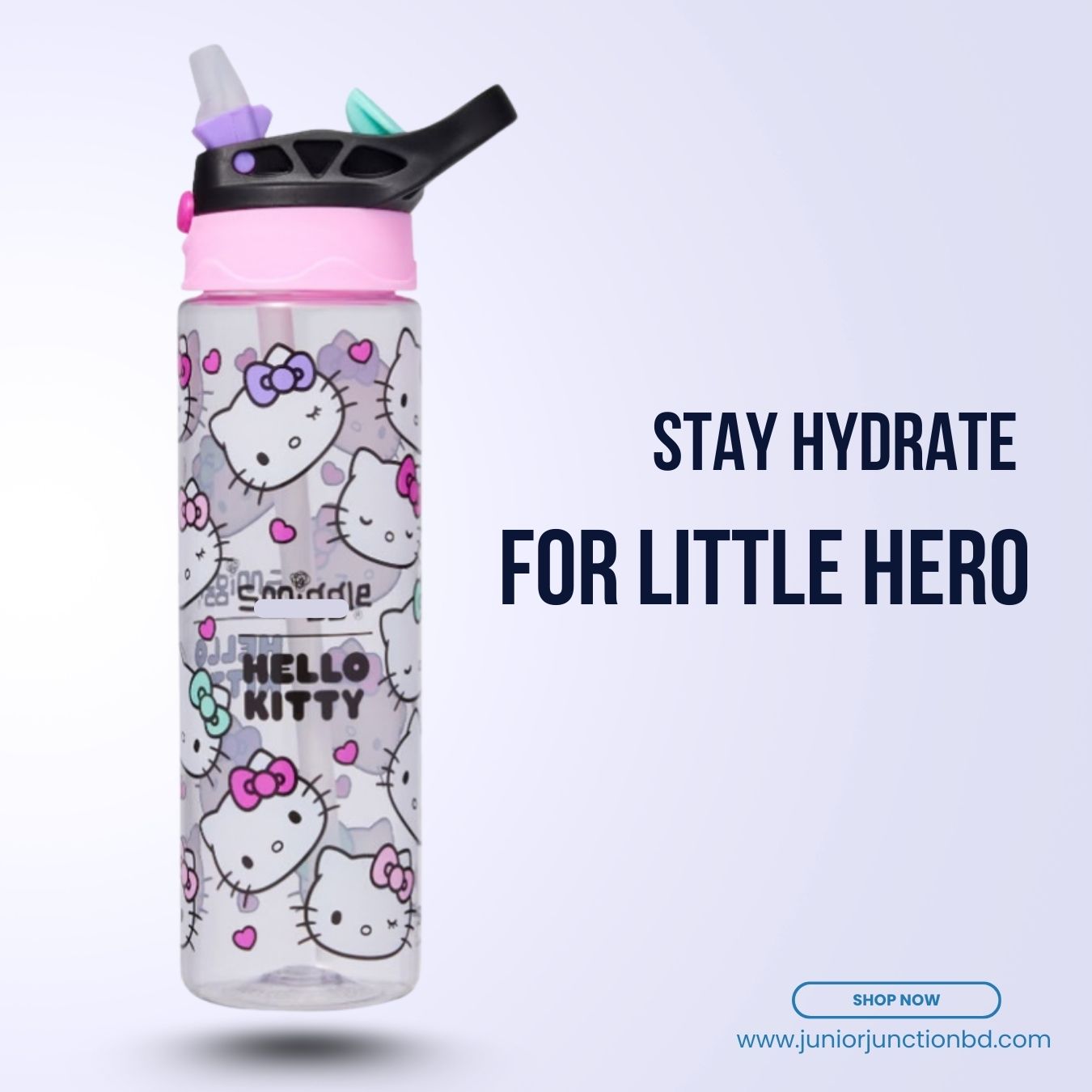 🚀🐱 "Cute Kitty Hearts" Premium Kids Character $MIGGLE Water Bottle (Blush & Charcoal Edition) 🥤