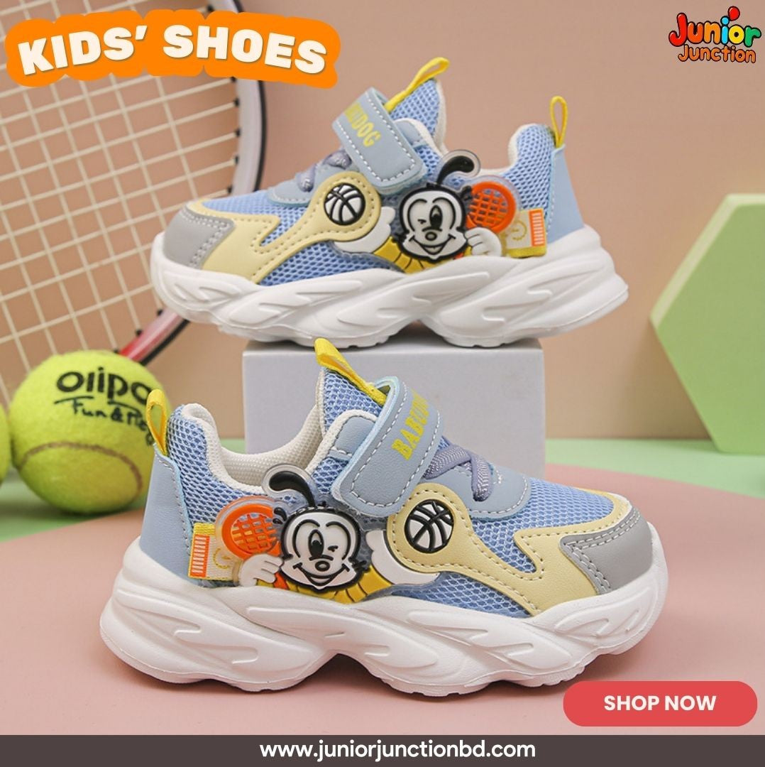 👟 Kids Playtime Pro Athletic Sneakers – Powder Blue & Pastel Yellow