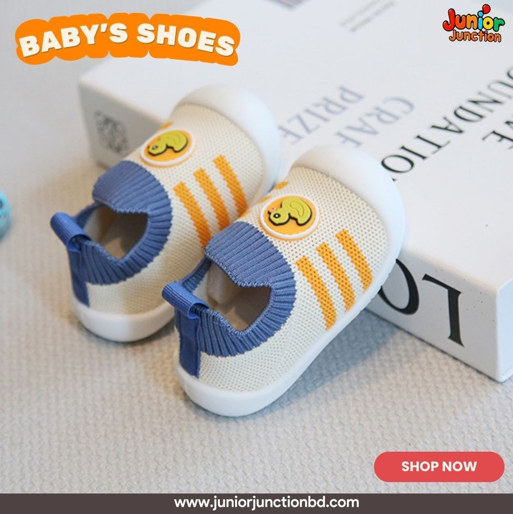 🦆 Kids Little Duckling Sock Sneakers – Cream & Denim Blue