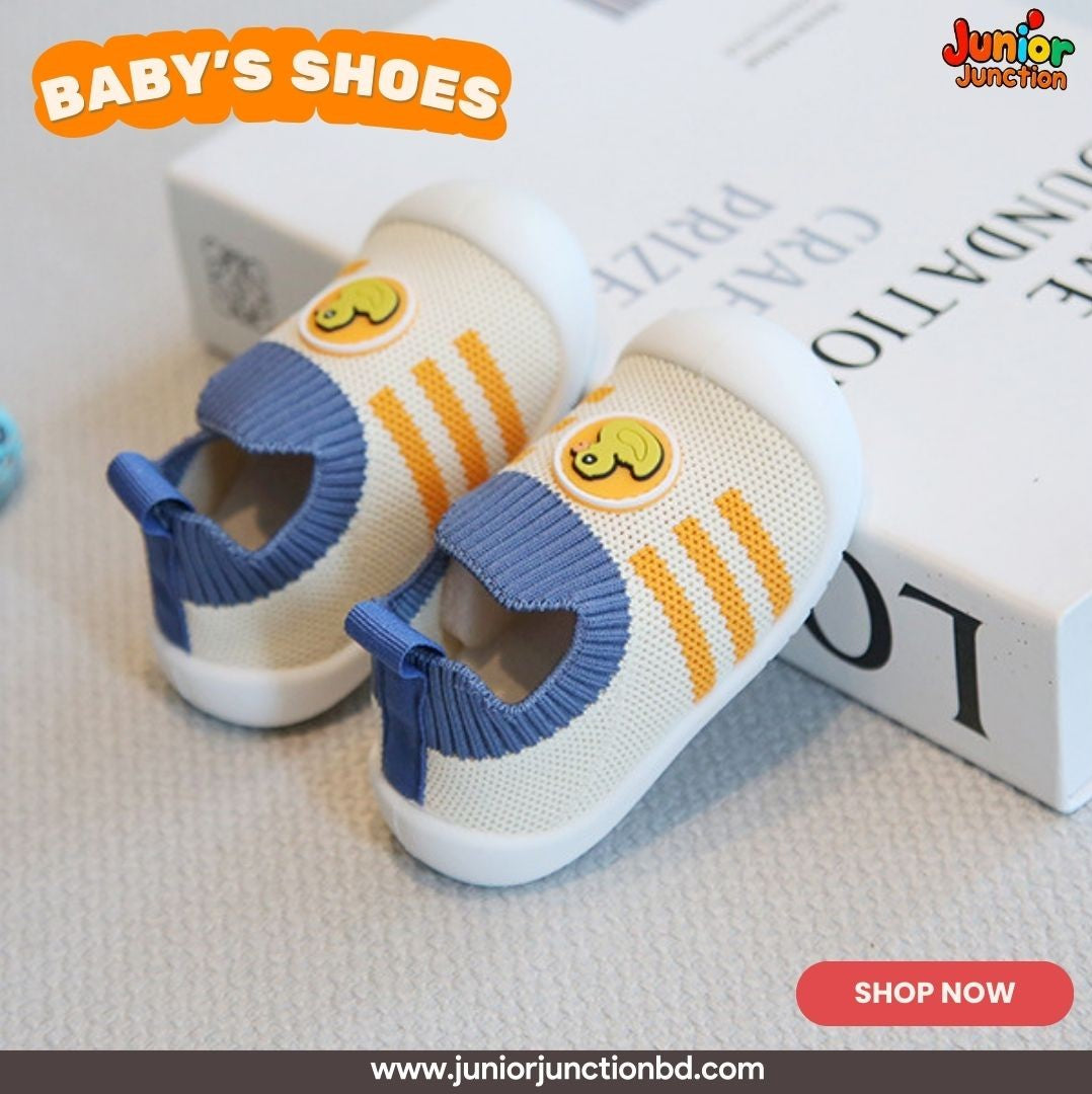 🦆 Kids Little Duckling Sock Sneakers – Cream & Denim Blue