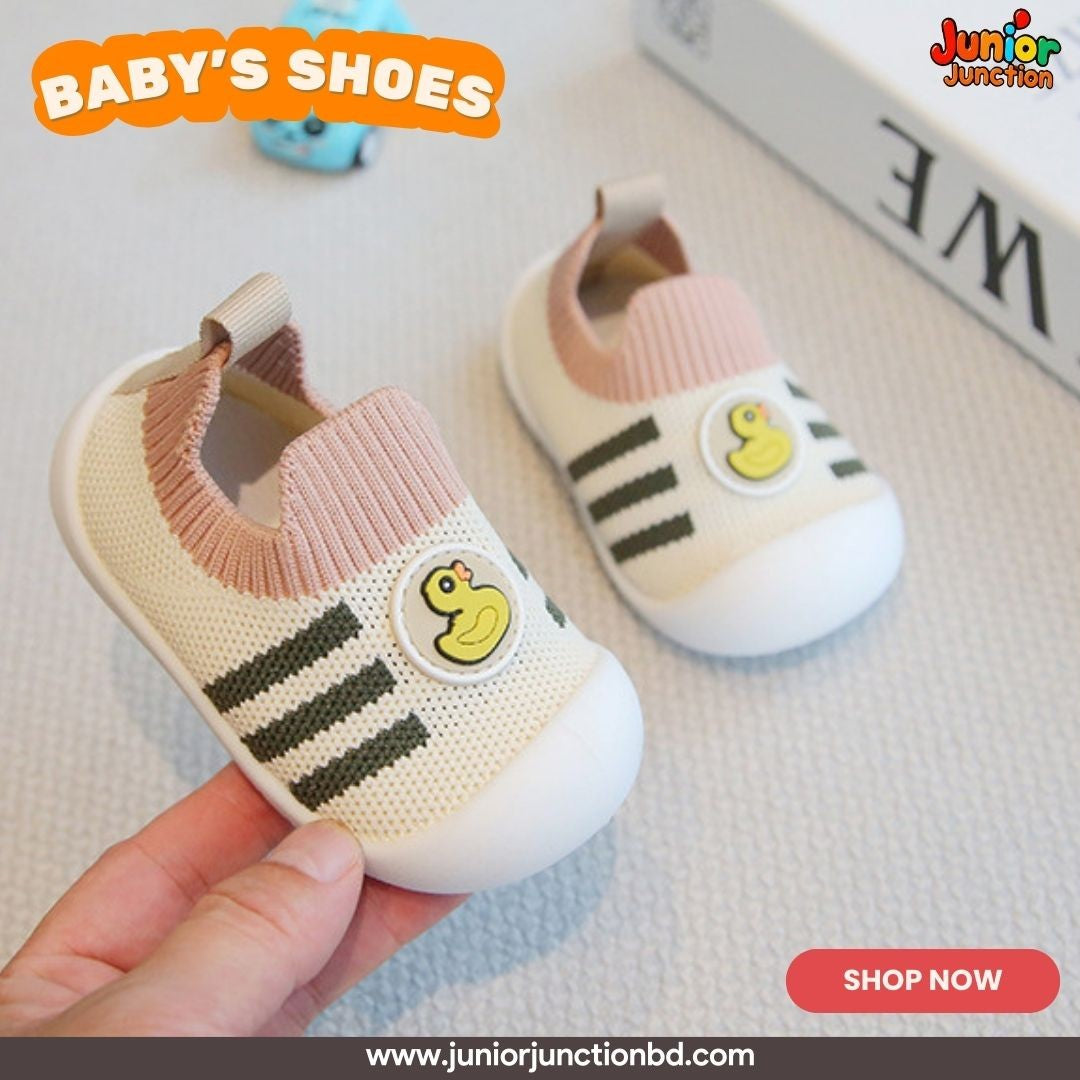 🦆 Kids Little Duckling Sock Sneakers – Cream & Rose Pink