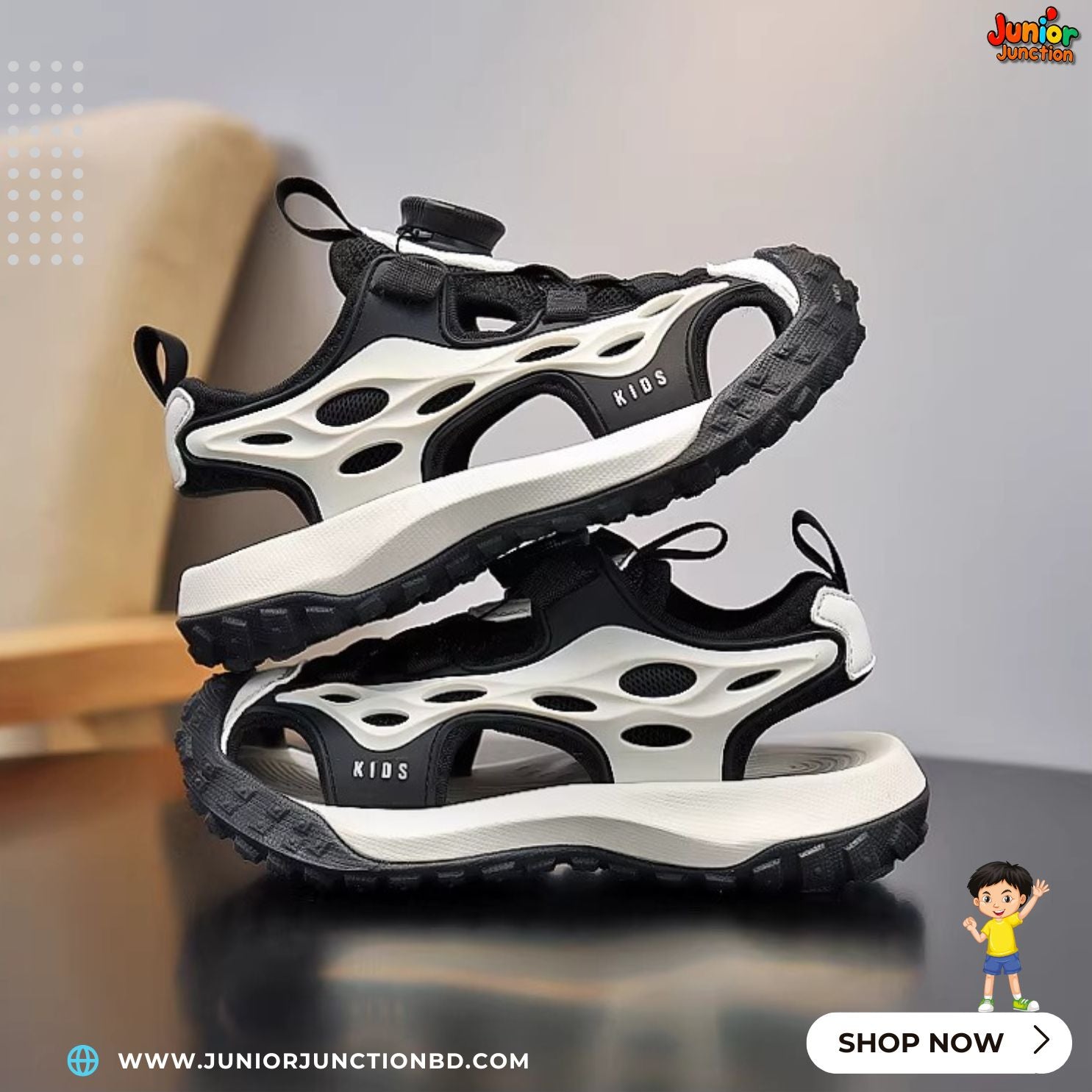 🌌👟Kids Horizon Max Sport Sandals – Stealth Black & Core White