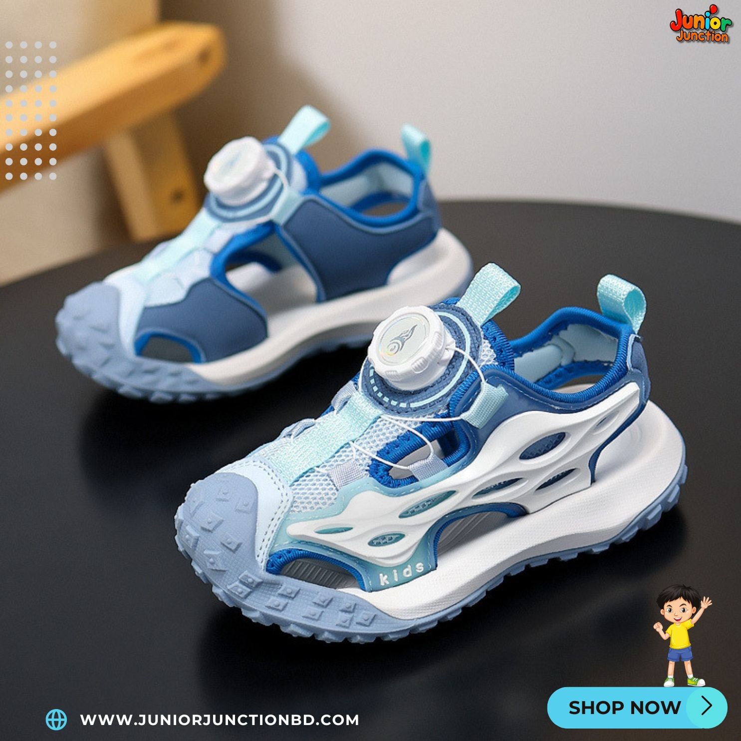 🌊 Kids Horizon Max Sport Sandals – Ocean Blue & Glacier White