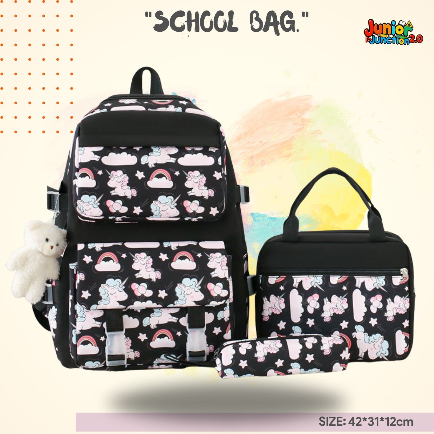 Magical Unicorn 3-in-1 Combo Set (Midnight Black & Pastel) 🎒🦄