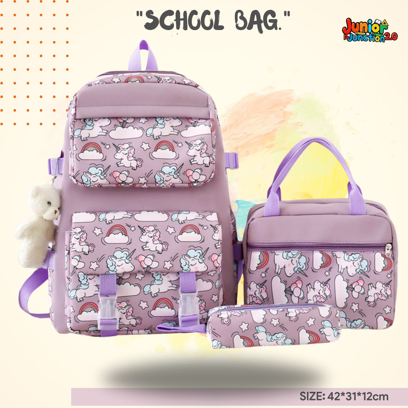 Magical Unicorn 3-in-1 Combo Set (Purple & Pastel) 🎒🦄