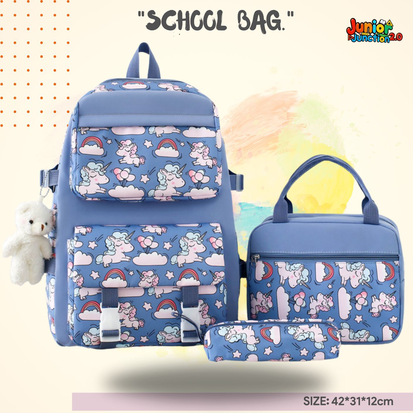 Magical Unicorn 3-in-1 Combo Set (Sky Blue & Pastel) 🎒🦄