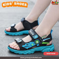 🤖 Kids Cyber Mecha Sport Sandals – Stealth Black & Electric Cyan