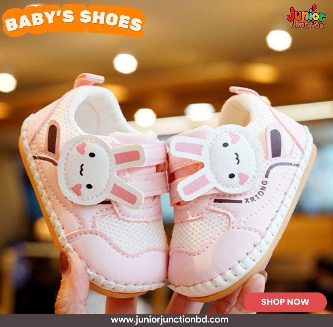 🐰 Kids Sweet Bunny First-Steps Sneakers – Pastel Pink & White