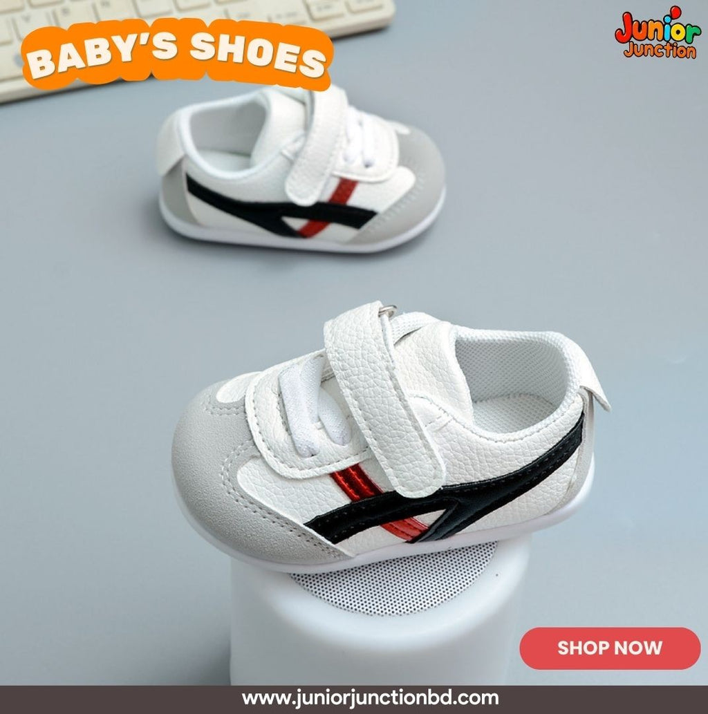 👟 Baby Urban Racer Mini Sneakers – Classic White & Sporty Red
