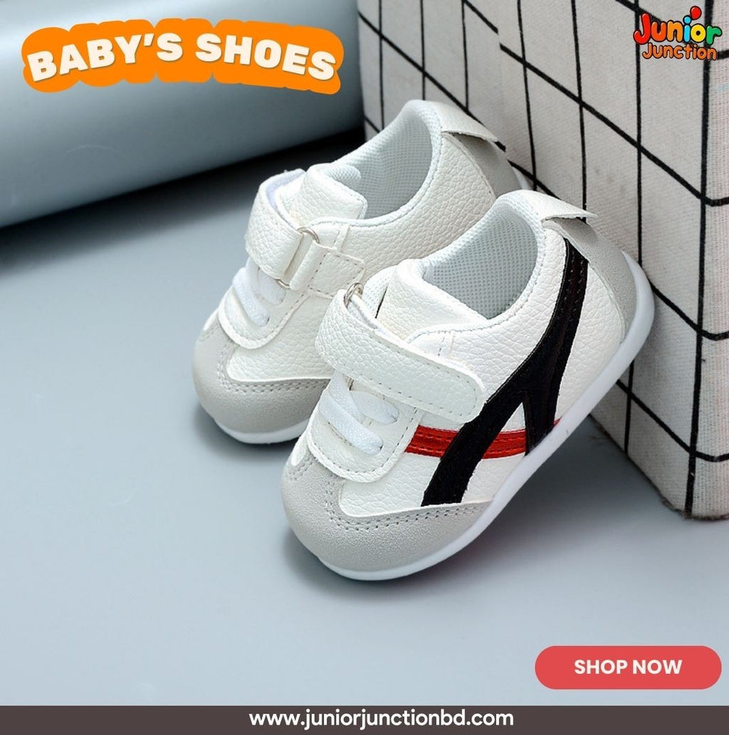 👟 Baby Urban Racer Mini Sneakers – Classic White & Sporty Red