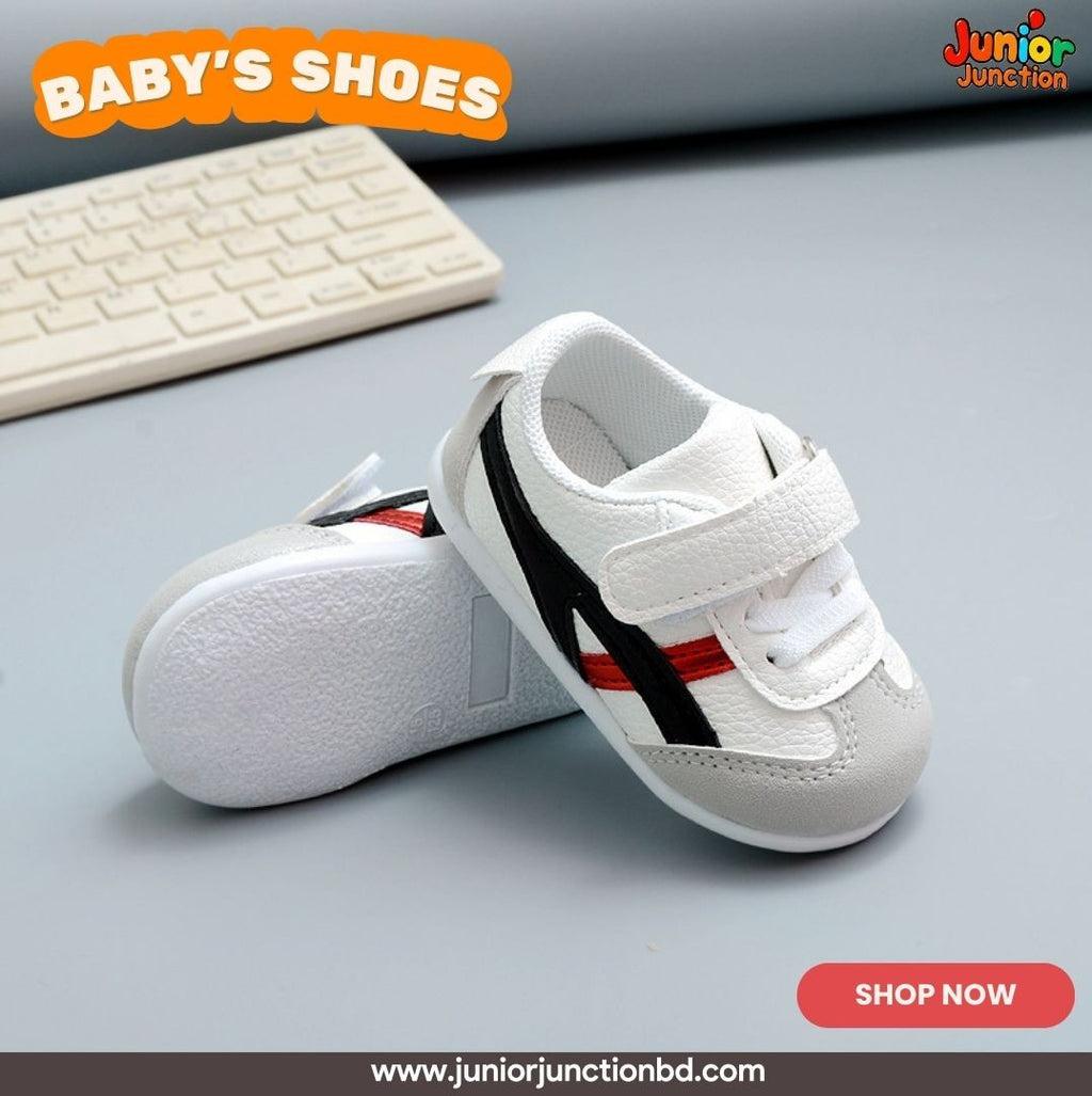 👟 Baby Urban Racer Mini Sneakers – Classic White & Sporty Red