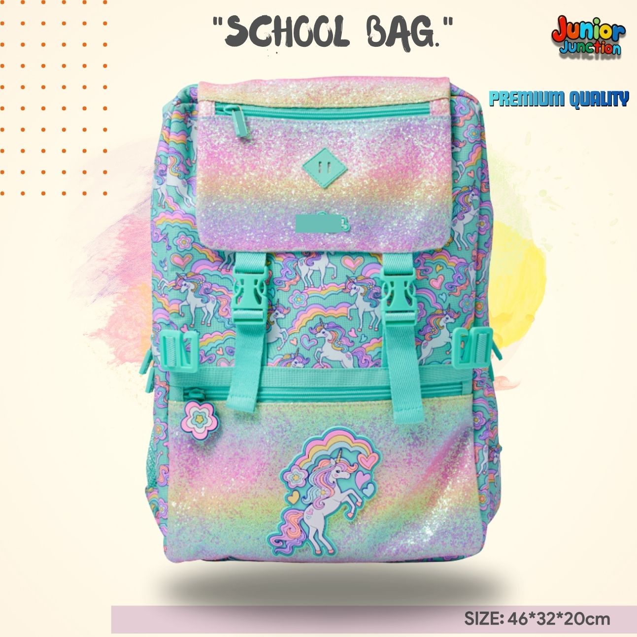 Rainbow Magical Unicorn Buckle Backpack (Pastel Mint & Shimmer Pink) 🦄🌈✨