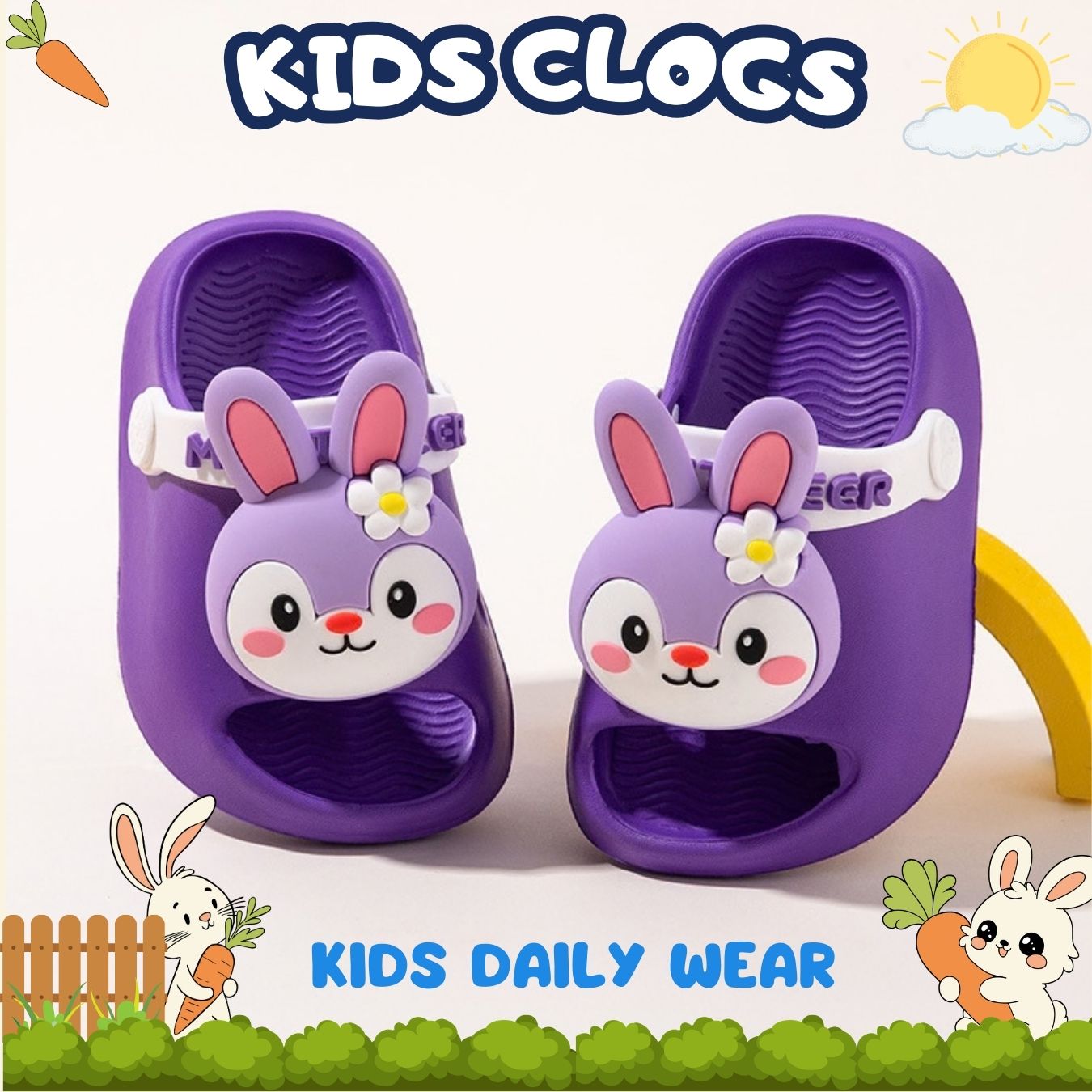 🐰 Kids Bunny Garden Clogs – Grape Purple