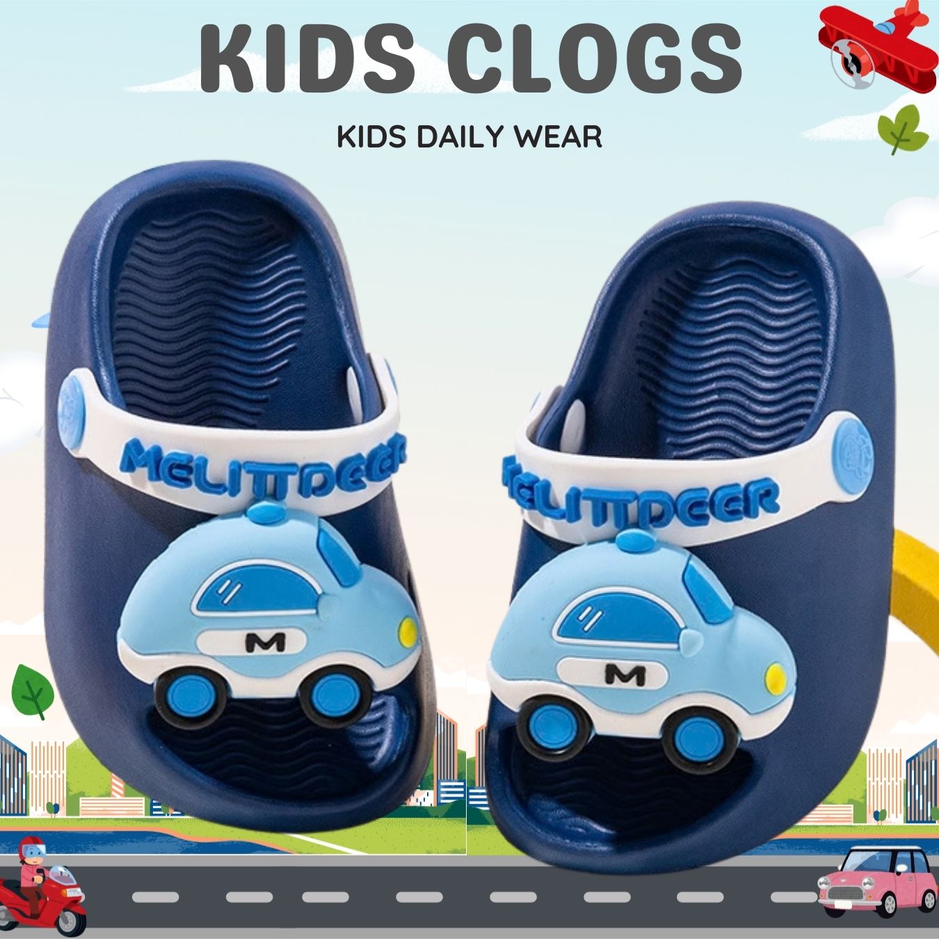 Kids City Cruiser Car Clogs – Midnight Navy & Cloud White