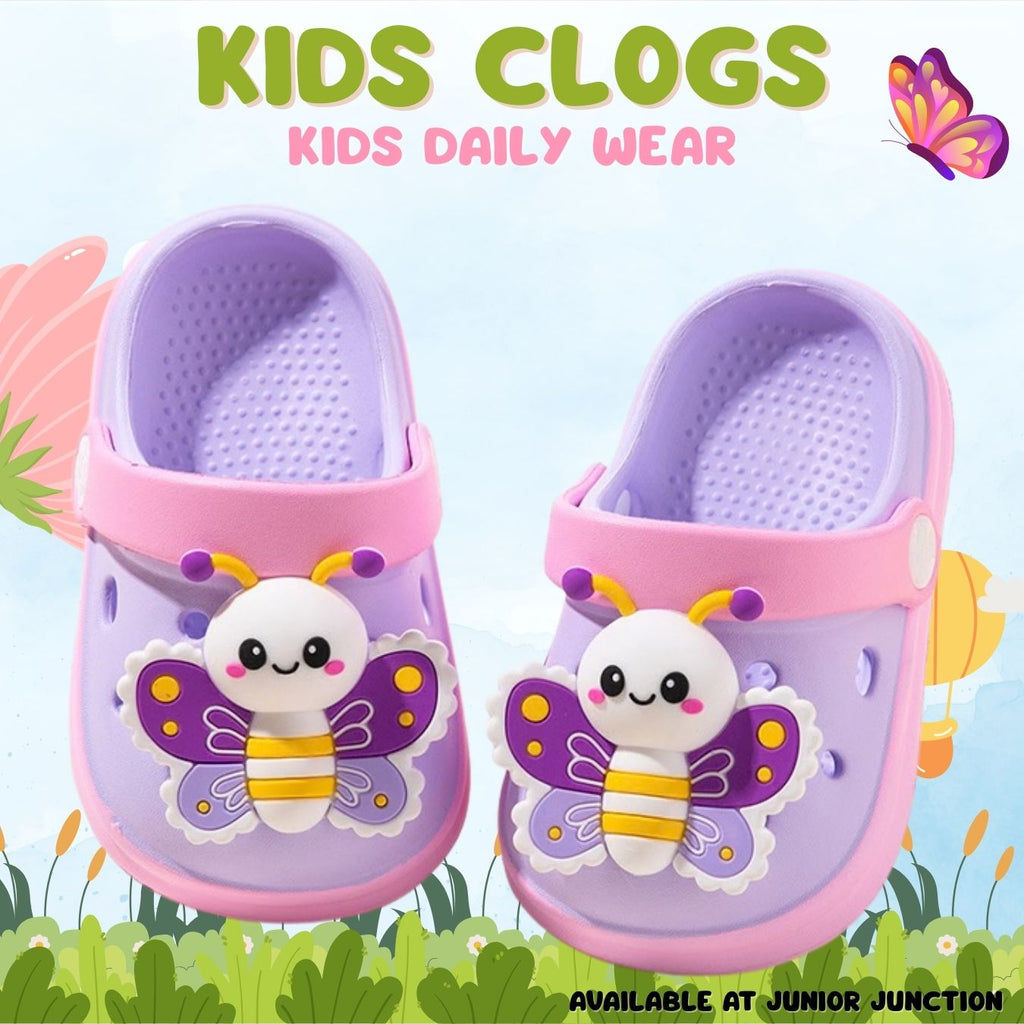 🦋 Kids Butterfly Bee Clogs – Petal Purple & Snow White