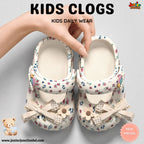 Kids Elegant Floral Ribbon Clogs – Cream & Pastel