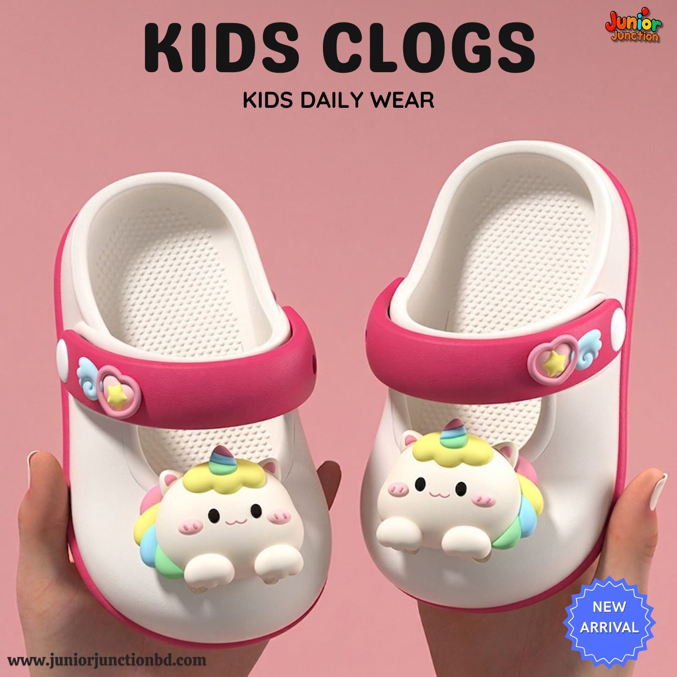 Kids Magical Unicorn Mary Jane Clogs – White & Hot Pink