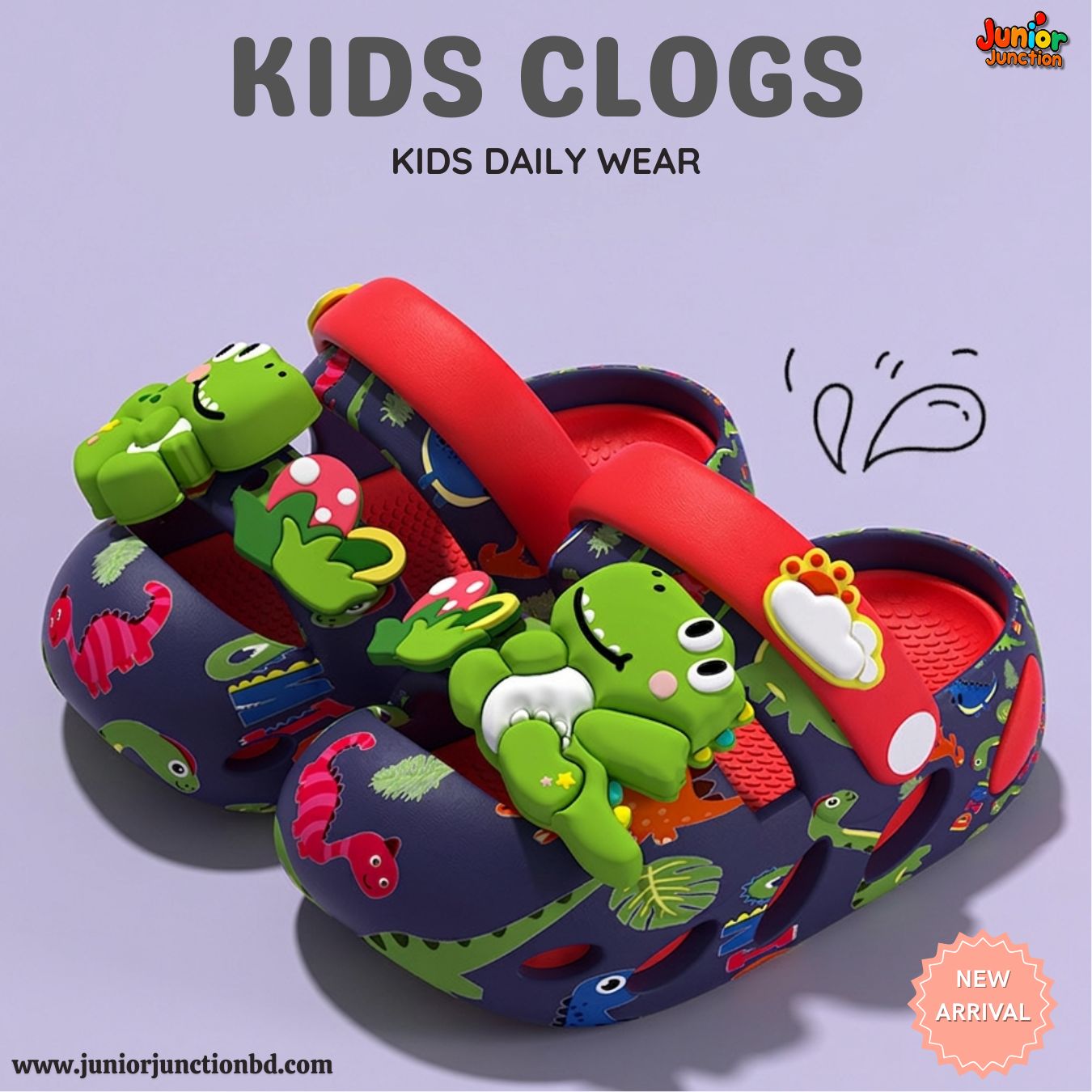 Kids Dino Explorer Clogs – Navy Blue & Crimson Red