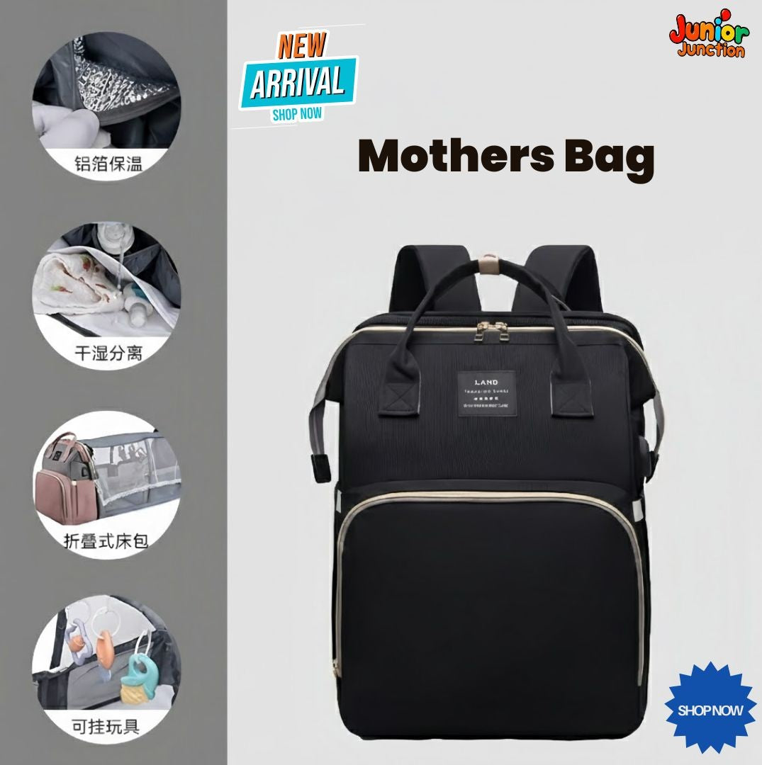 🌟 2-in-1 Ultimate Travel Crib Backpack – Classic Black Edition