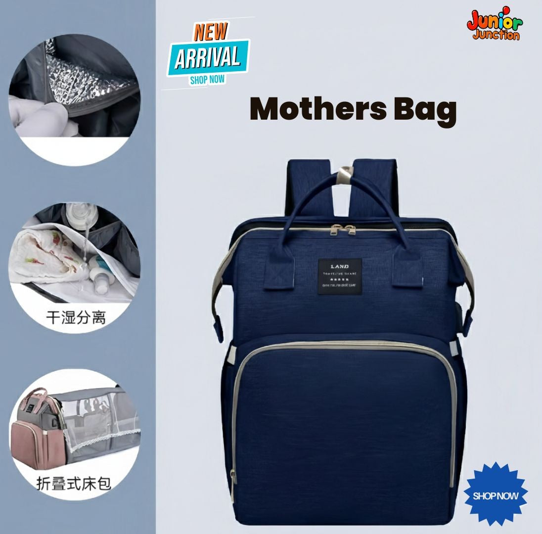 🌟 2-in-1 Ultimate Travel Crib Backpack – Classic Navy Blue Edition