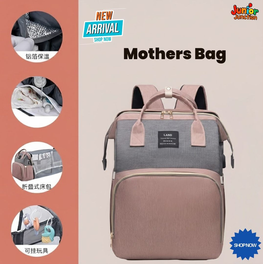 🌟 2-in-1 Ultimate Expandable Travel Crib Backpack – Premium Rose & Grey