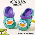 🦆 Kids Winking Duck Clogs – Mint & Lavender