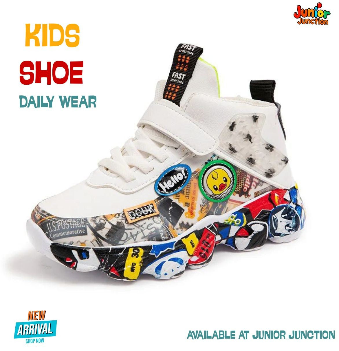 👟 Kids Street Culture Mid-Top Sneakers – Off-White & Graffiti Pop