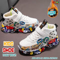 👟 Kids Street Culture Mid-Top Sneakers – Off-White & Graffiti Pop