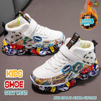 👟 Kids Street Culture Mid-Top Sneakers – Off-White & Graffiti Pop