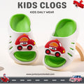 Kids Speed Car Open-Toe Slides – White & Lime Green