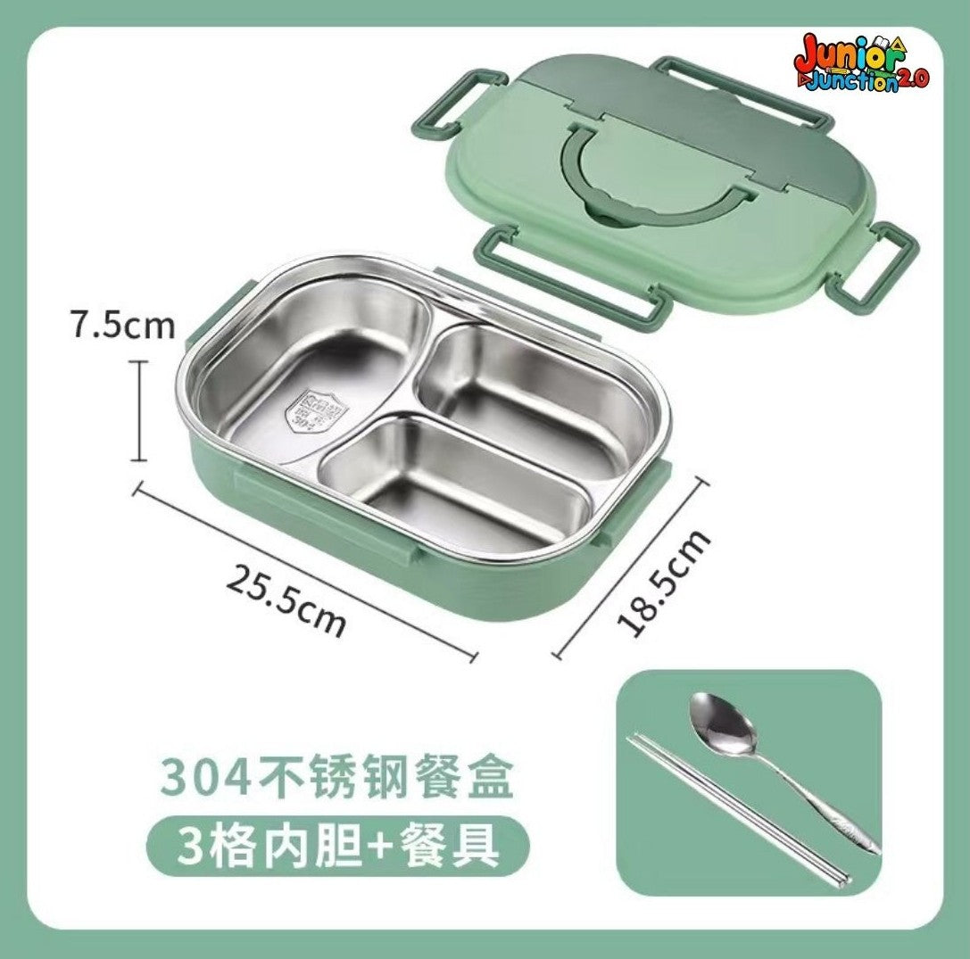 🍱 Modern Dual-Tone 304 Stainless Steel Bento Lunch Box Set – Olive & Sage Green (3-Compartment)