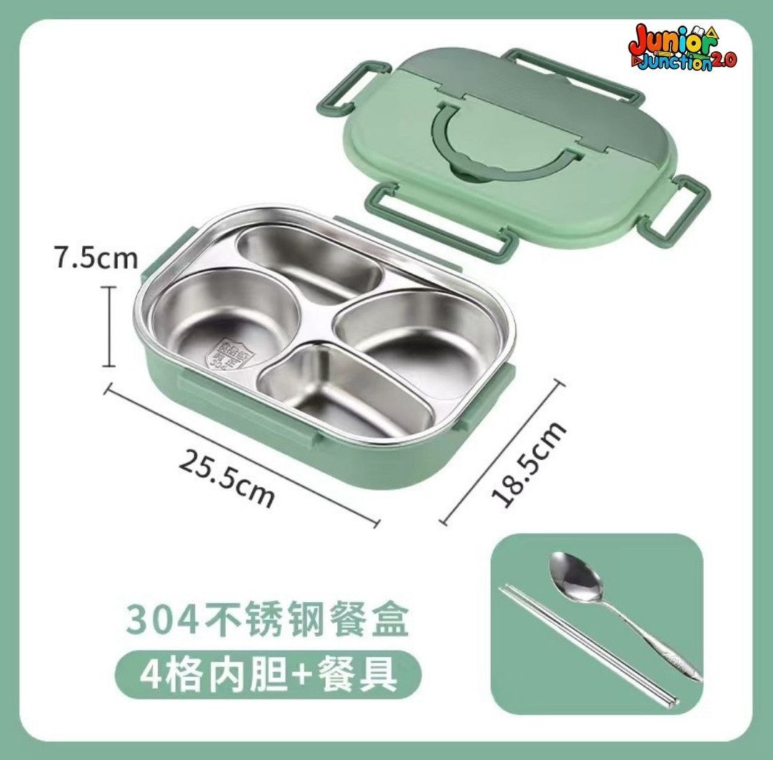 🍱 Modern Dual-Tone 304 Stainless Steel Bento Lunch Box Set – Olive & Sage Green (4-Compartment)