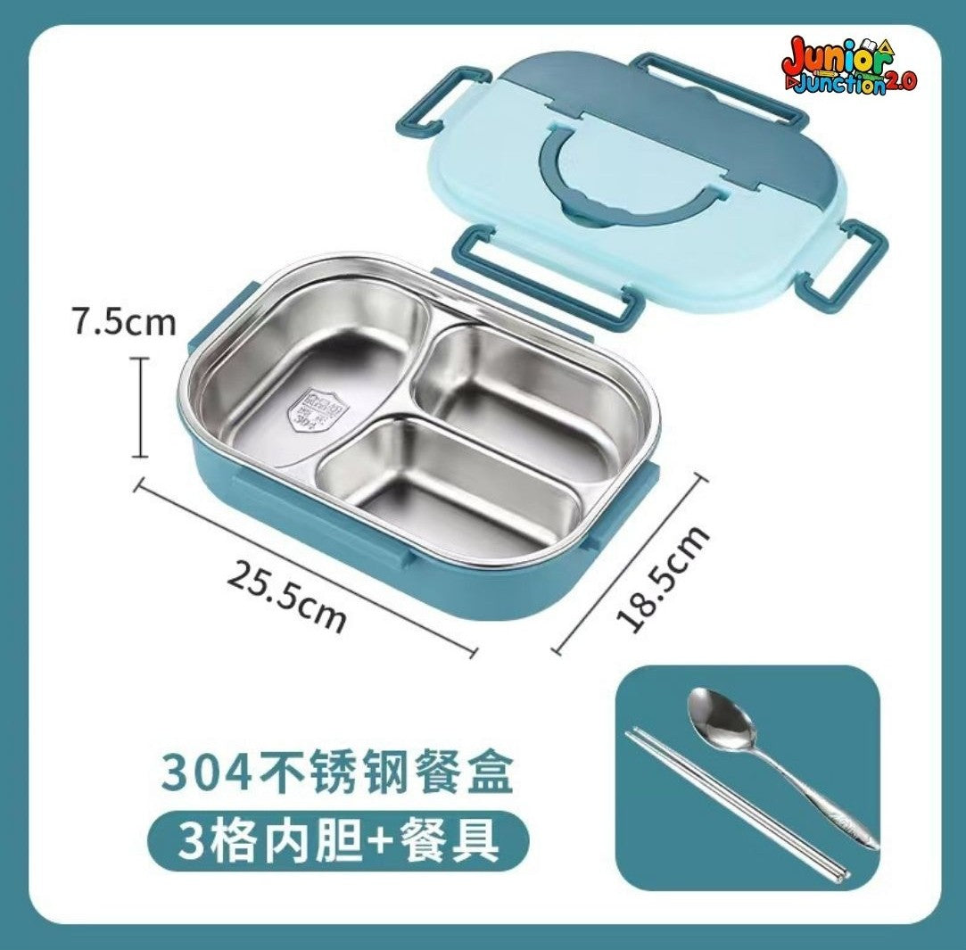 🍱 Modern Dual-Tone 304 Stainless Steel Bento Lunch Box Set – Teal & Sky Blue (3-Compartment)