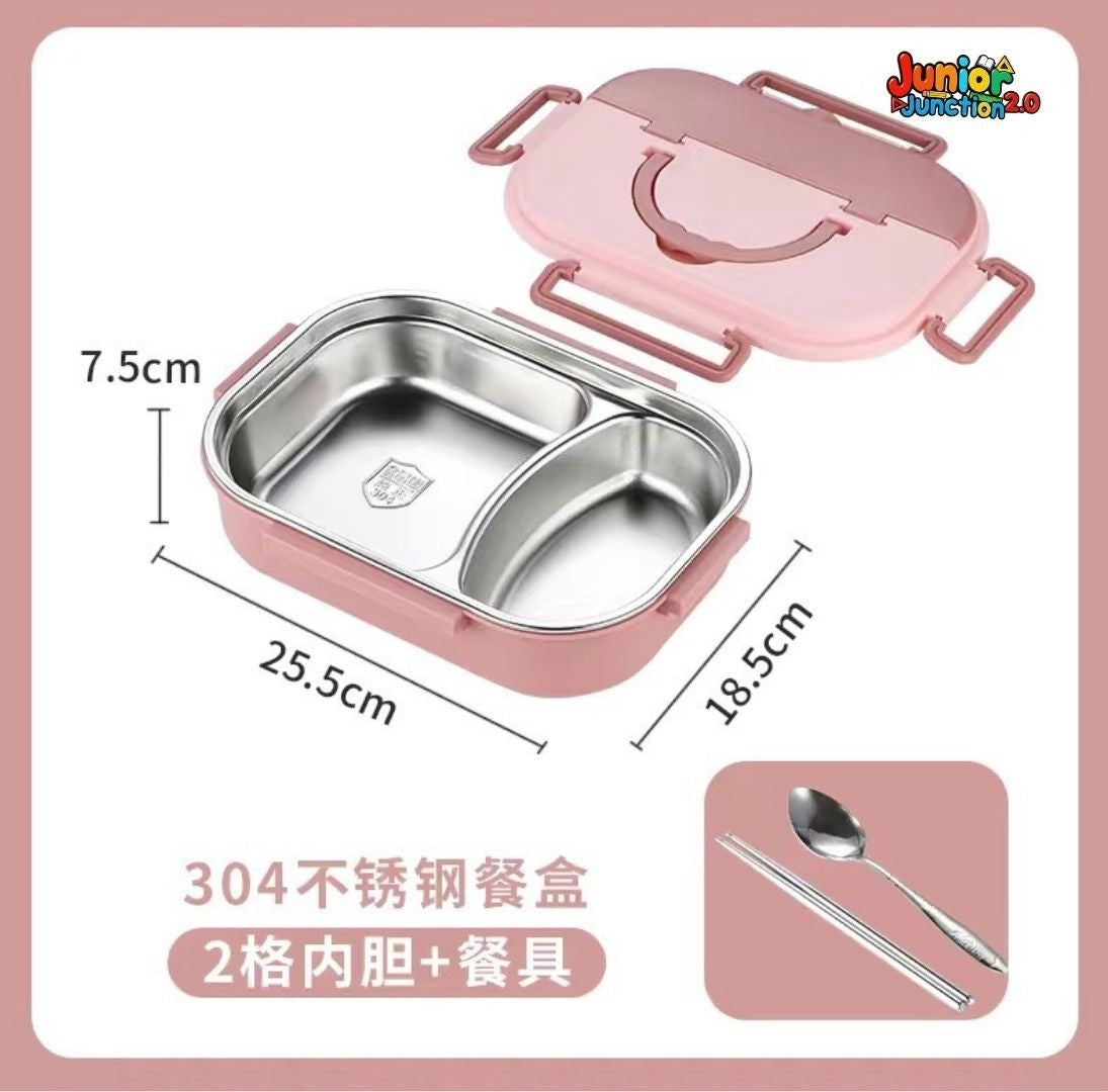 🍱 Modern Dual-Tone 304 Stainless Steel Bento Lunch Box Set – Pastel Pink & Rose